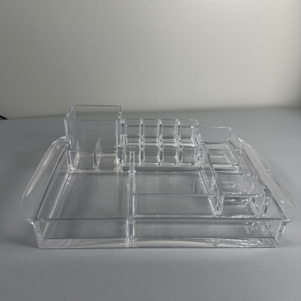 Clear Acrylic Makeup Organizer Cosmetic Storage Tray with Multi Compartments